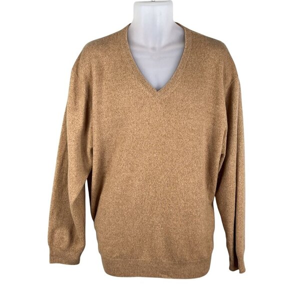 Jos. A. Bank Mens XL Tan Pullover V-Neck 100% Cashmere SOFT Sweater Quiet Luxury - Picture 6 of 14